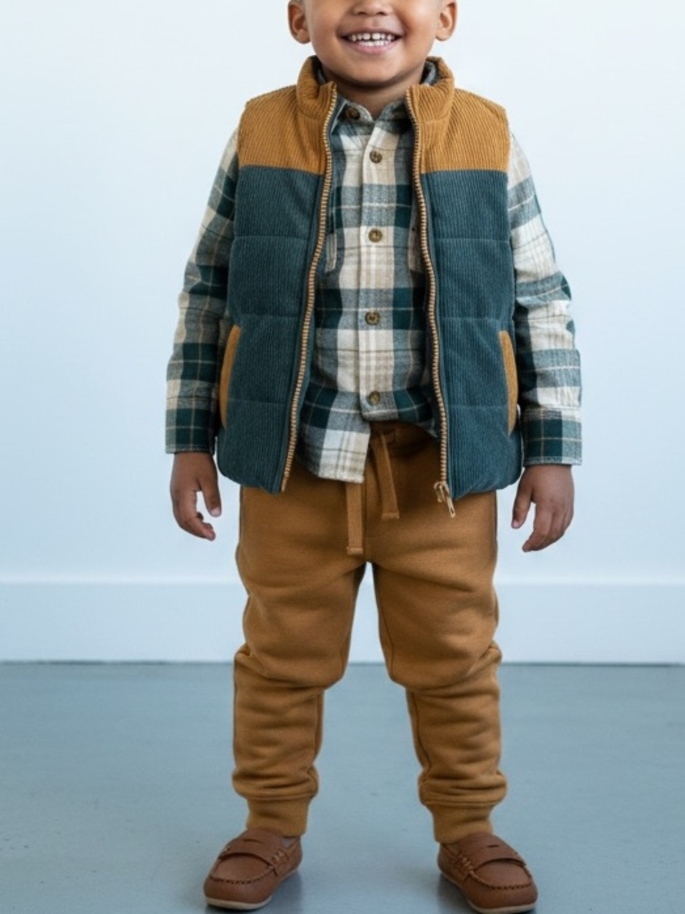 Kids' Tommy Bahamas Corduroy Puffer Vest, Jogger and button up shirt